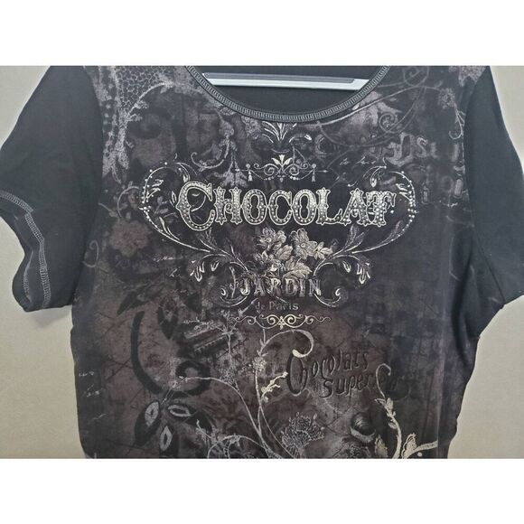 Blue Canyon Chocolat Paris Plus Size Black Y2K Jeweled Graphic Baby Tee Shirt - Picture 2 of 6